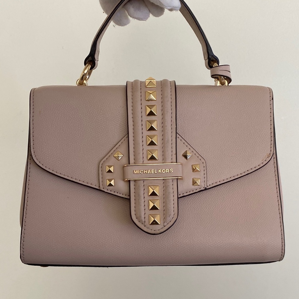 SOLD!Michael Kors Bleeker Small Studded Crossgrain Leather Satchel, Retails $498